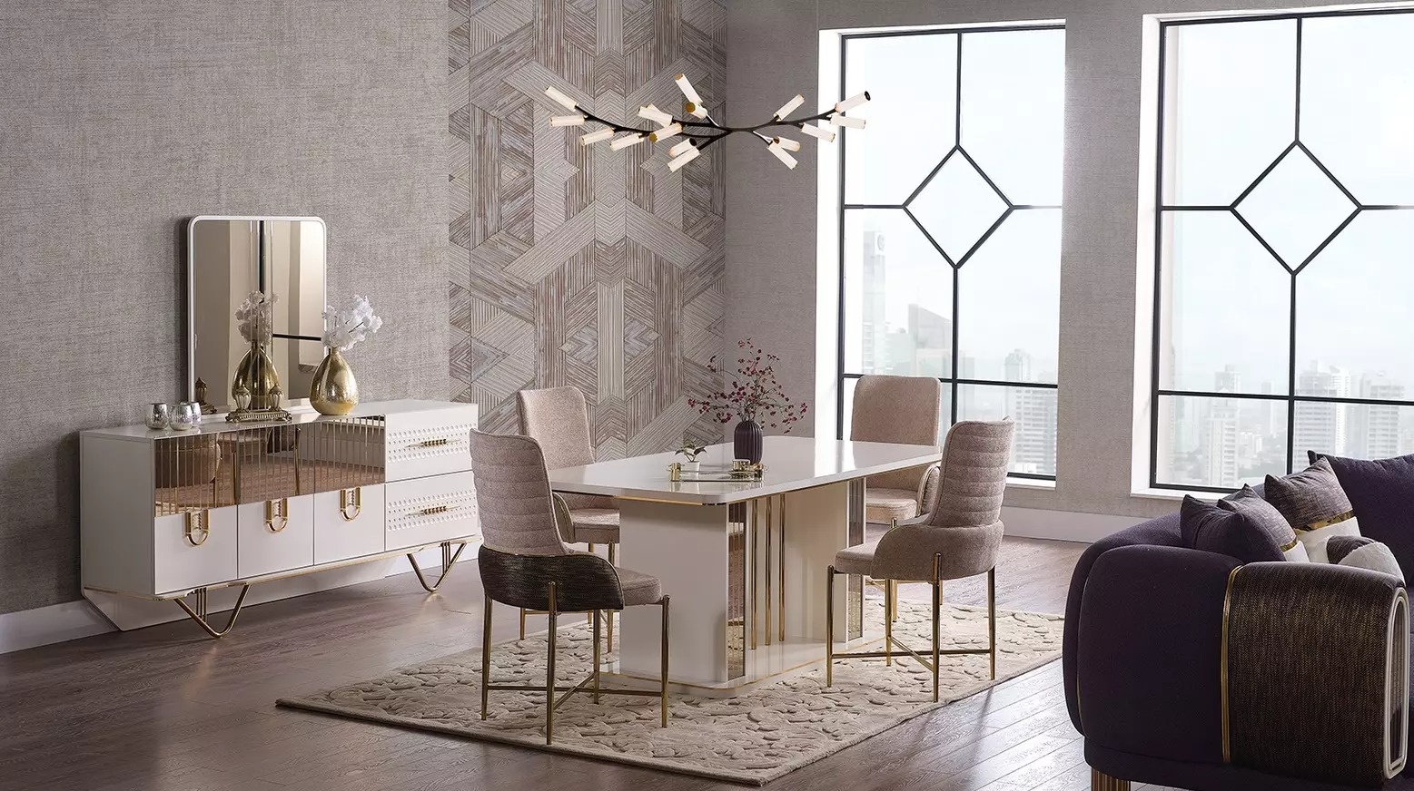 Design Esszimmer Komplett Esstisch + 6x Stühle+Sideboard Möbel