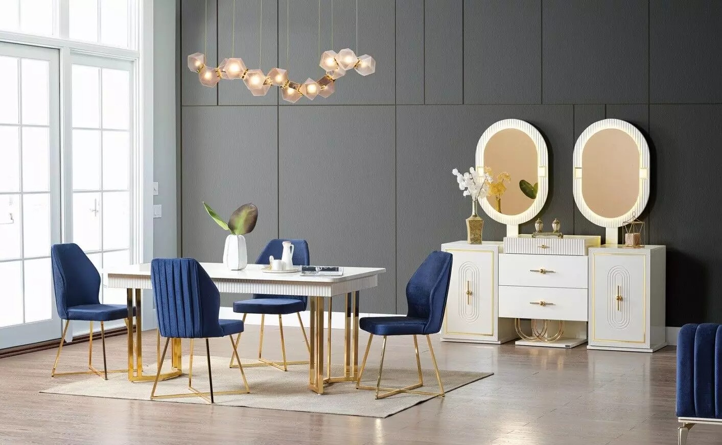 Luxuriöse Esszimmer Set Esstisch + 6x Stühle + Sideboard Essgruppen 8 tlg