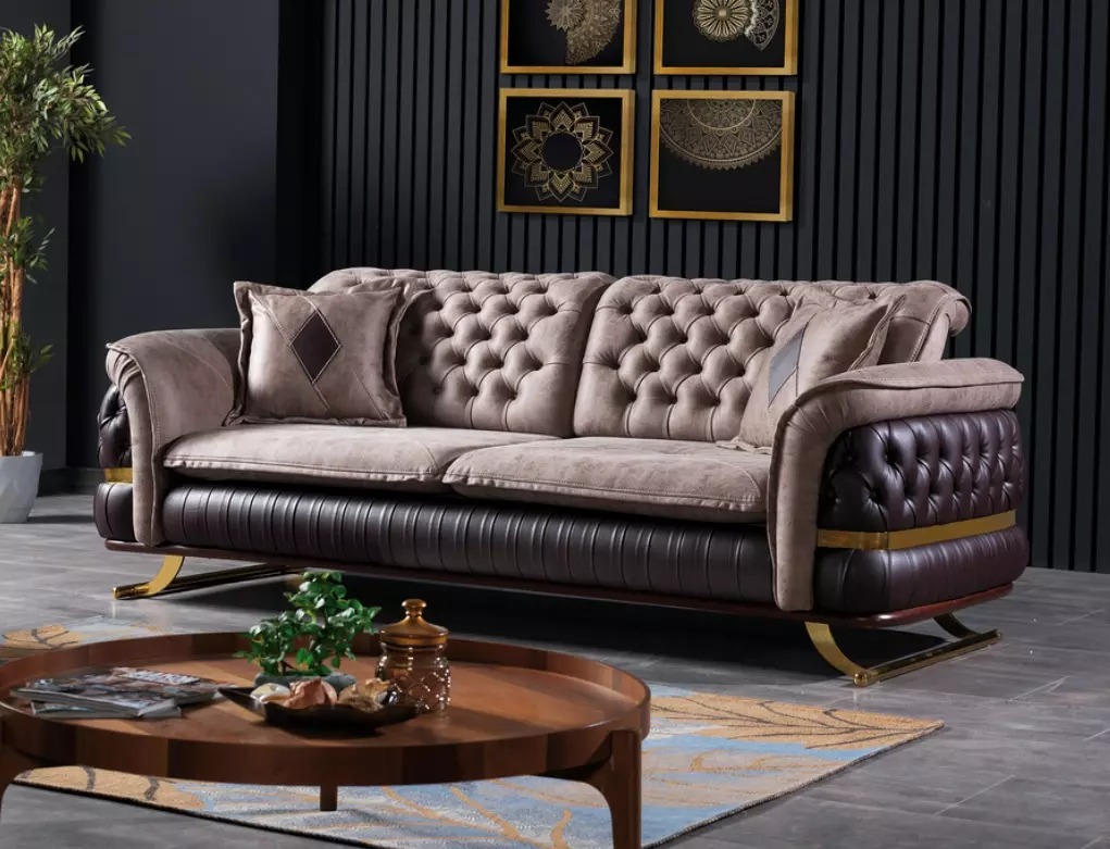 Dreisitzer Design Sofa 3 Sitzer Couchen Textil Chesterfield Sofa 3er