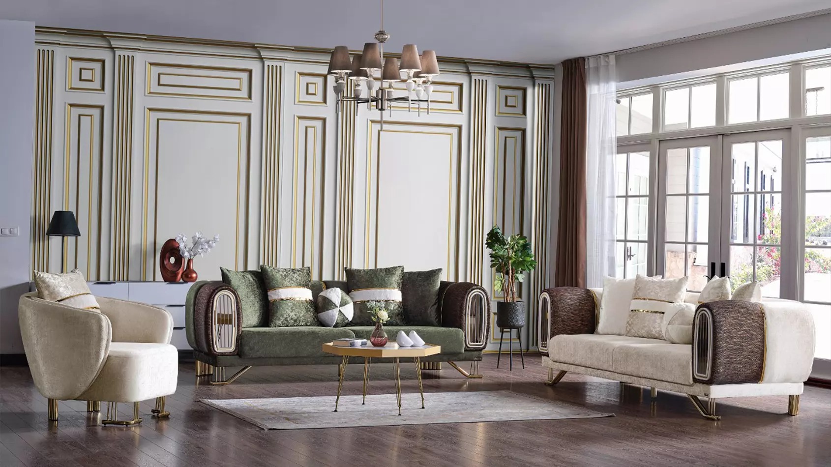 Designer Sofagarnitur 3+3+1 Sitzer Couch Polster Sitzgarnitur Set