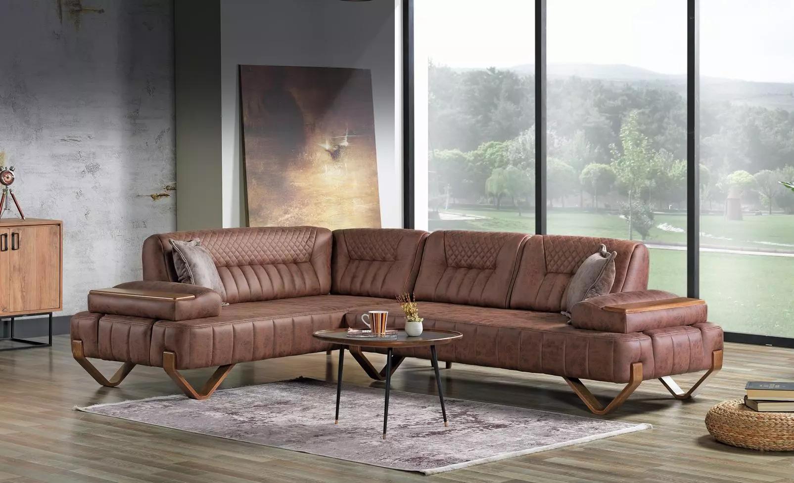 Ecksofa Wohnlandschaft Farbe Braun L-Form Sofa Neu Wohnzimmer Ecksofa