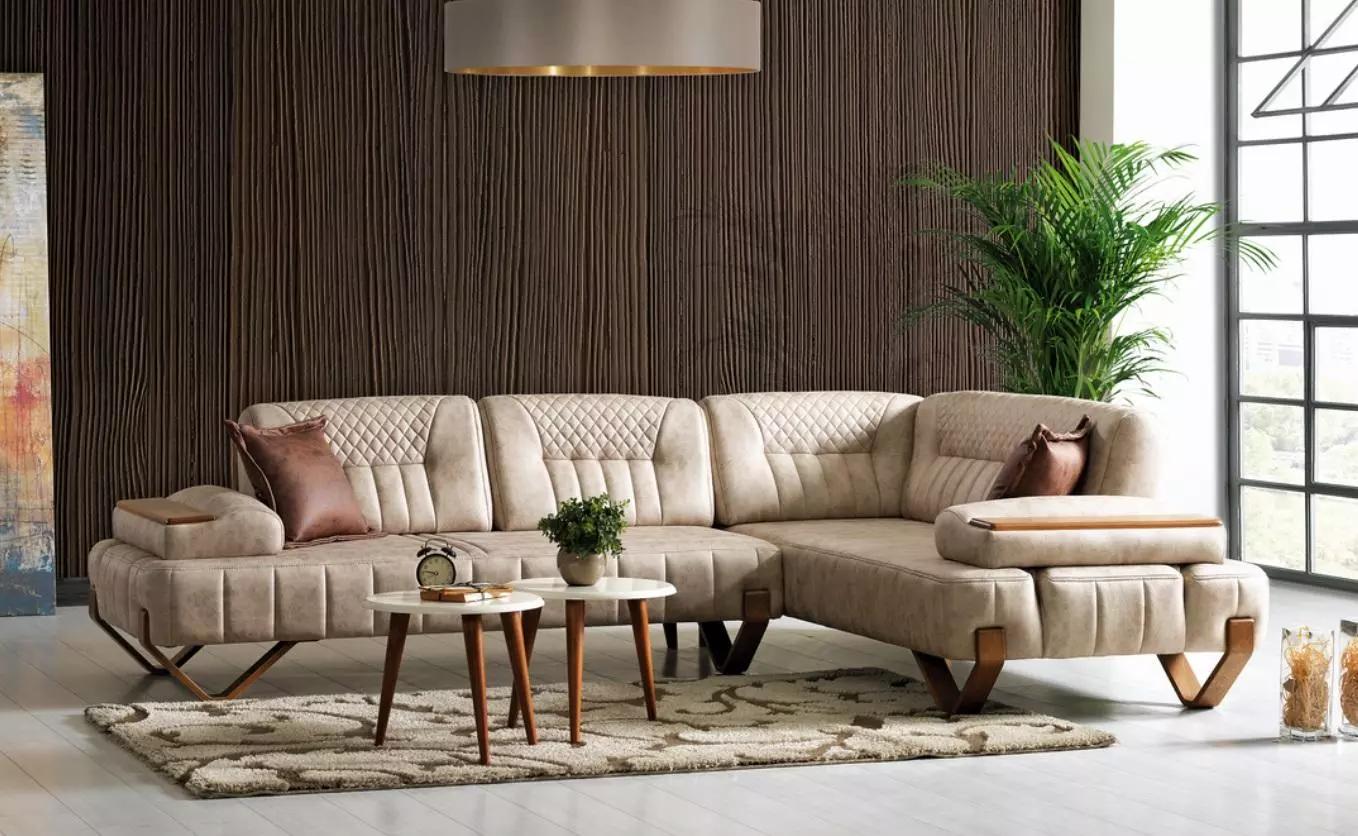 Ecksofa Wohnlandschaft Farbe Beige L-Form Sofa Neu Wohnzimmer Ecksofa