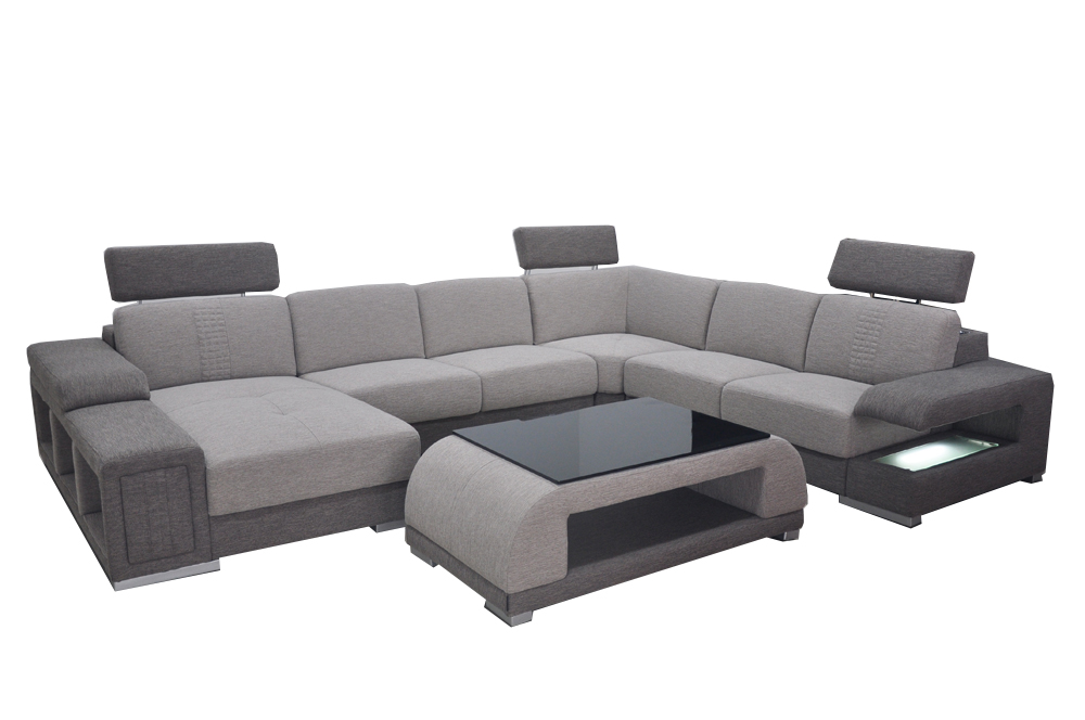 Design Textil Wohnlandschaft Eck Sofa Moderne Garnitur Couch Ecke Grau USB Stoff