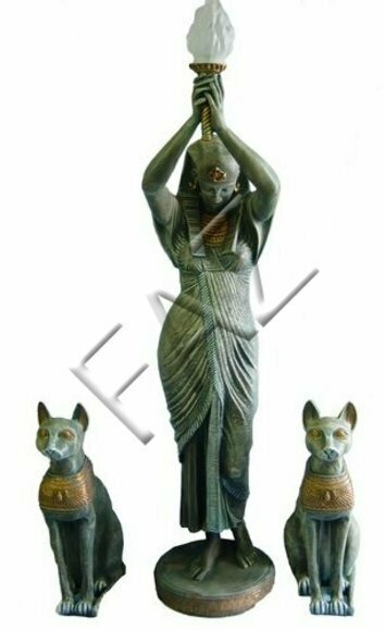 Design Ägyptische Figur mit Lampe Statue Skulptur Figuren Skulpturen