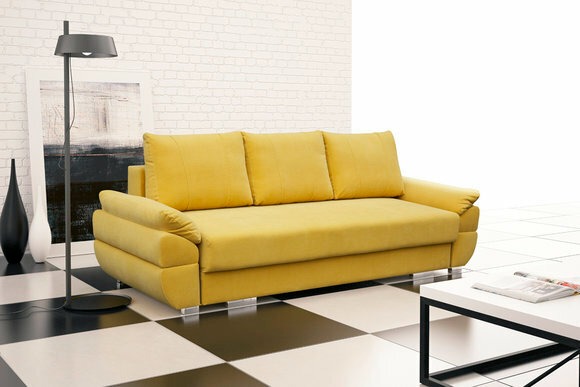 Schlafsofa Klappcouch 3-Sitzer Schlaffunktion + Bettkasten Couch Gelb Sofa