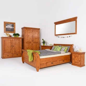 Bauern Schlafzimmer Bett Holz 180x200 Betten Braun Doppelbett Möbel Neu