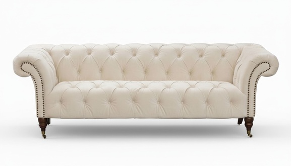 Beige Chesterfield Dreisitzer Modern Design Couchen Stoff Sofa designer Möbel