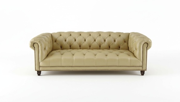 Beige Dreisitzer Leder Chesterfield Wohnzimmer Modern Design Couchen Sofa Neu
