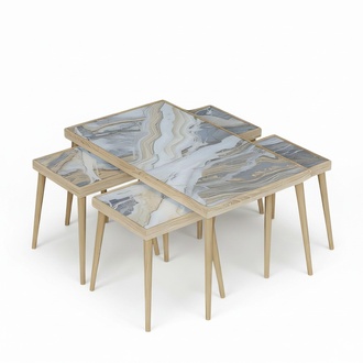 Beige Holz Couchtisch mit Beistelltischen modernes Wohnmöbel-Set