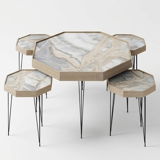 Beige Holz Couchtisch und Beistelltische modern elegantes Set