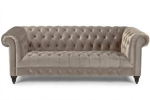 Beige Samt Couch Luxus Polster Chesterfield Möbel Sofa mit Knöpfen Dreisitzer