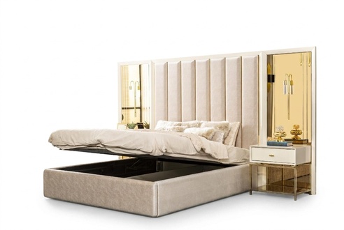 Beige Schlafzimmer Set Doppelbett Bett Nachttische Luxusmöbel 160x200