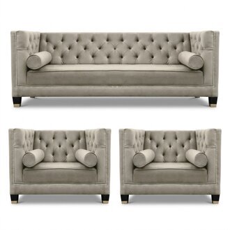 Beige Sofagarnitur Chesterfield Sessel Luxus Möbel Textil Stoff Wohnzimmer Neu