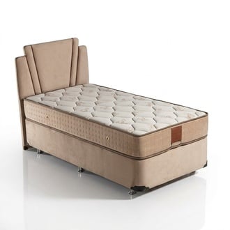 Beige Stoffbett mit Matratze Modern Schlafzimmermöbel