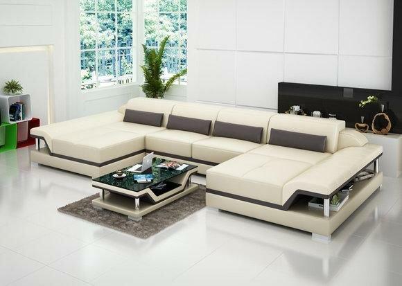 Ledersofa Couch Modern Wohnlandschaft Ecksofa Eck Garnitur Design Dekor