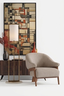 Beiger moderner Textil-Sessel aus Holz für Wohnzimmer