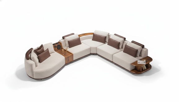 Beiges Wohnzimmer Ecksofa Exklusive L-Form Couch Modernes Holzgestell