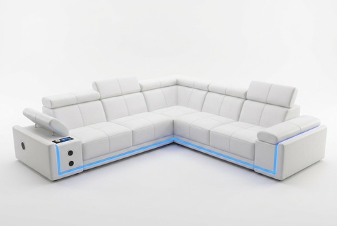 Beleuchtete Leder Ecksofa Couch L Form Sound Led Boxen Modernes