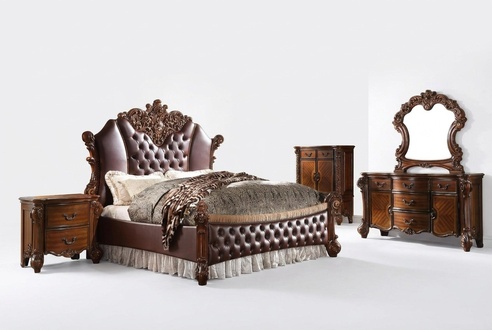 Bett 2x Nachttische 3tlg. Set Möbel Barock Rokoko Schlafzimmer 180x200