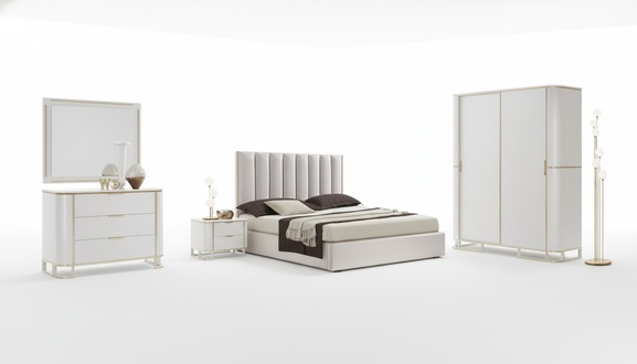 Bett 2x Nachttische Kommode 6tlg.Schlafzimmer Set Design Luxus