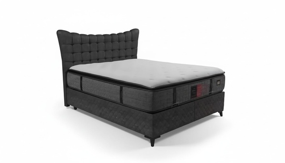 Bett Boxspring Betten Luxus Doppelbett inkls. Matratze mit Caro Muster Grau