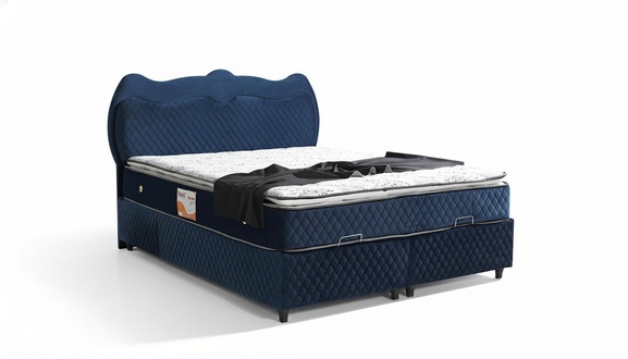 Bett Design Betten Luxus Blau Polster Schlafzimmer Möbel Luxus