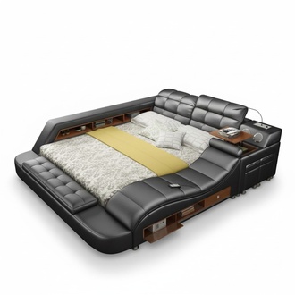Bett Doppel Regale Leder Polster Multifunktion Betten mit Massagefunktion Neu