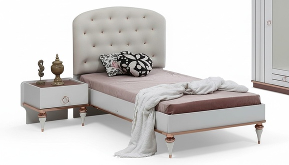 Bett Gepolstertes Kopfteil Nachttisch Modern Elegantes Design Weiß Kinderzimmer