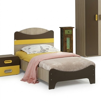 Bett mit Kopfteil Modernes Design Farbakzente Gelb Braun Kinderzimmer Möbel