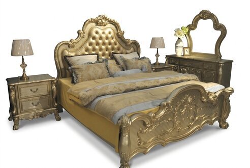 Bett Polsterbett Luxus Doppel Schlafzimmer Barock Holz Leder Betten