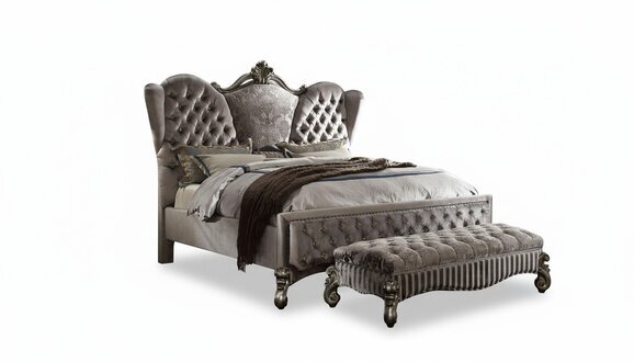Bett Polsterbett Luxus Doppel Schlafzimmer Deko Barock Holz Leder Betten