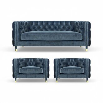 Grau Designer Sofagarnitur 3tlg Modern Textil Chesterfield Wohnzimmer