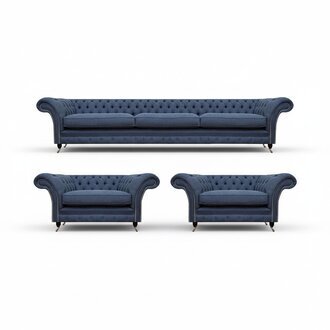 Blau Luxus Komplett 3tlg Design Modern Sofagarnitur Wohnzimmer Chesterfield