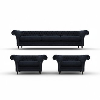Blau Sofagarnitur 3tlg 2x Sessel Sofa Dreisitze Couch Einrichtung Chesterfield