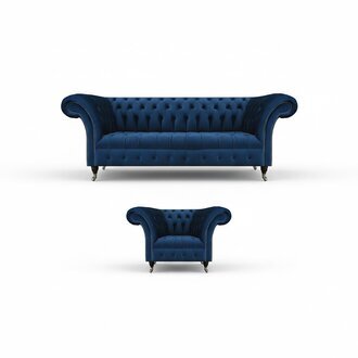 Blaue Chesterfield Garnitur Designer Dreisitzer Stoffsessel 2tlg Möbel