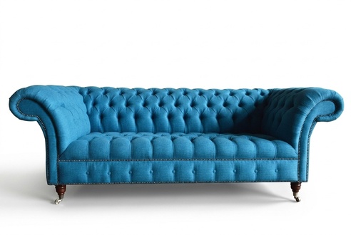 Blaue Chesterfield Leder Textil Couch Klassische Sofa Sitz Polster Stoffsofas