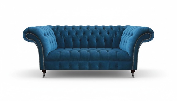 Blaue Chesterfield Luxus Couch Wohnzimmer Textilsitzer Edler Dreisitzer