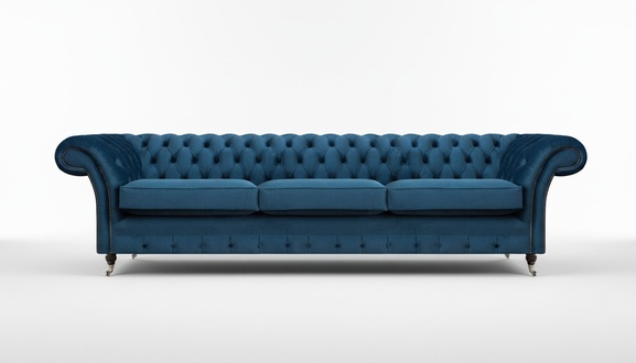 Blaue Chesterfield Polstercouch Moderne Textilsofas Wohnzimmer Möbel