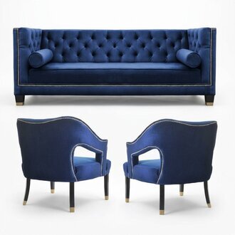 Blaue Chesterfield Sessel xxl Big Textil Stoff Couchen Möbel Garnturen Samt Neu