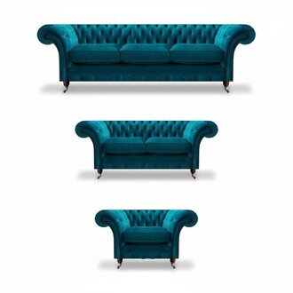 Blaue Designer Chesterfield Posltermöbel Wohnzimmer Textil Couchen 3tlg