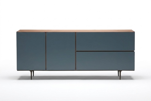 Blaue Holz-Konsole modern, elegante Ablagefläche, robustes Design