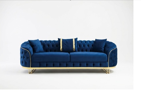 Blaues Chesterfield Sofa Designer Wohnzimmer Dreisitzer Edelstahl Möbel