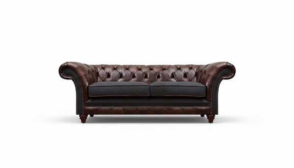 Braun-Grauer Chesterfield Edler Zweisitzer Wohnzimmer Polstercouchen