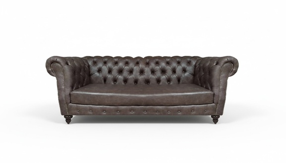 Braun Leder Sofa Dreisitze Couch Einrichtung Wohnzimmer Chesterfield