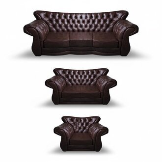 Braun Sofas Komplett 3tlg Leder Sitzmöbel Wohnzimmer Chesterfield Design Möbel