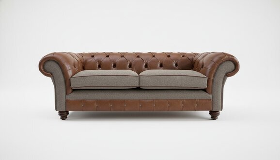 Braune 3 Sitzer Chestrerfield Leder Sofa Couch Polster Garnitur Textil
