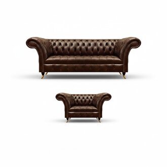 Braune Chesterfield Kunstleder Garnitur Leder Dreisitzer Designer Sessel