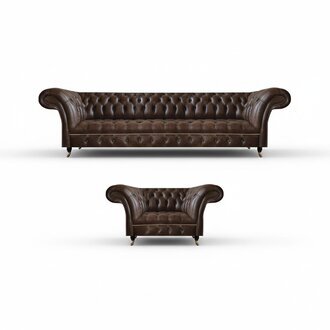 Braune Chesterfield Kunstleder Garnitur Wohnzimmer Dreisitzer 2-Sitzer