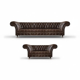 Braune Chesterfield Kunstleder Sofas Designer Wohnzimmer Couchen 2tlg