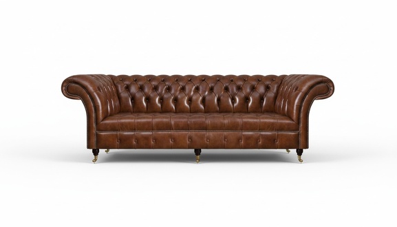 Braune Chesterfield Ledercouch Edle Couchen 3-Sitzer Wohnzimmer Möbel